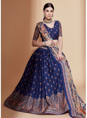 Navy Blue Chinon Lehenga Choli