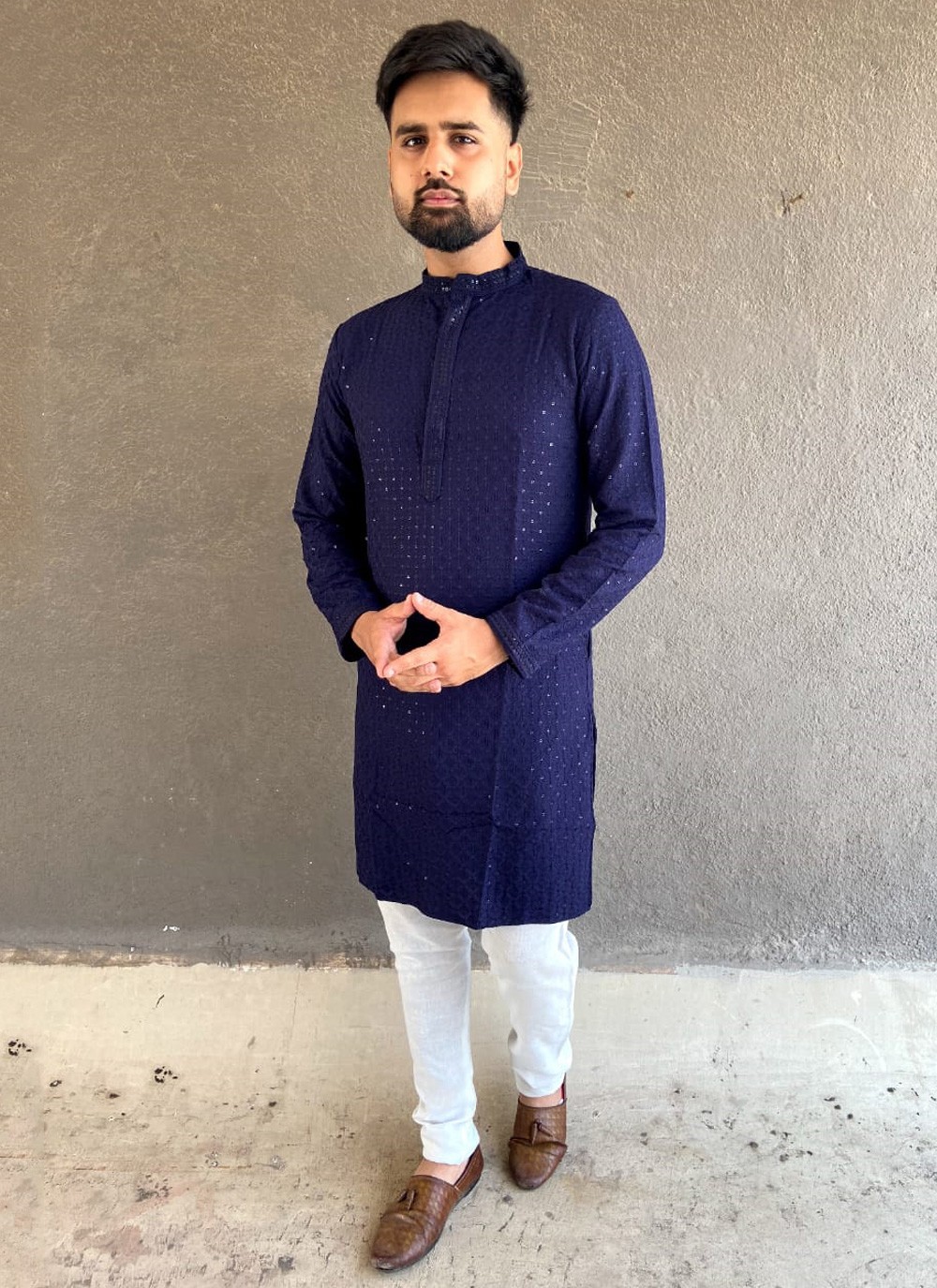 Navy blue kurta discount with white pajama