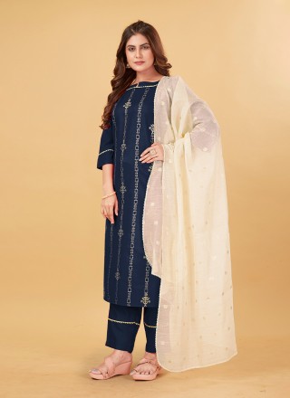 Navy Blue Embroidered Casual Salwar Suit