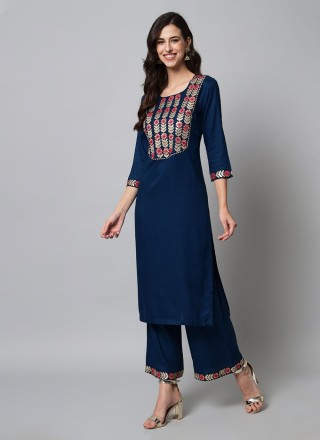 Navy Blue Embroidered Party Wear Kurti