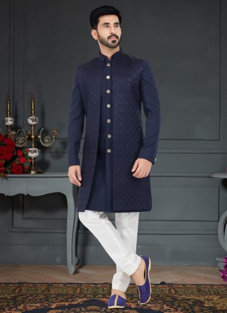 Navy Blue Fancy Fabric Indo Western