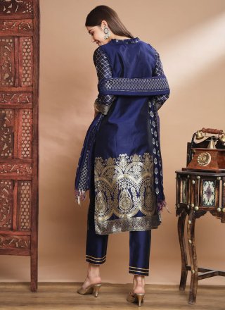 Navy Blue Festival Cotton Silk Salwar Suit