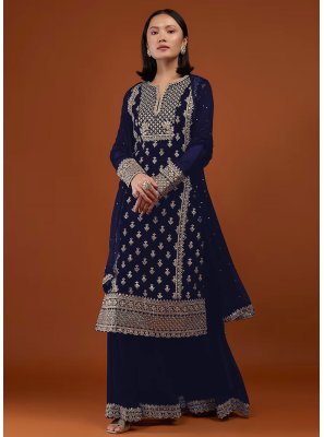 Navy Blue Georgette Long Length Salwar Kameez