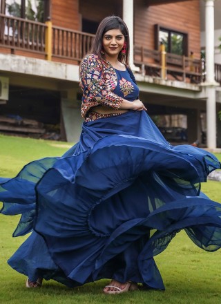Navy Blue Long Choli Lehenga