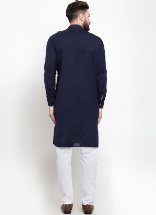 Navy Blue Mehndi Blended Cotton Kurta Pyjama