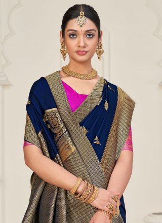 Navy Blue Silk Weaving Classic Saree