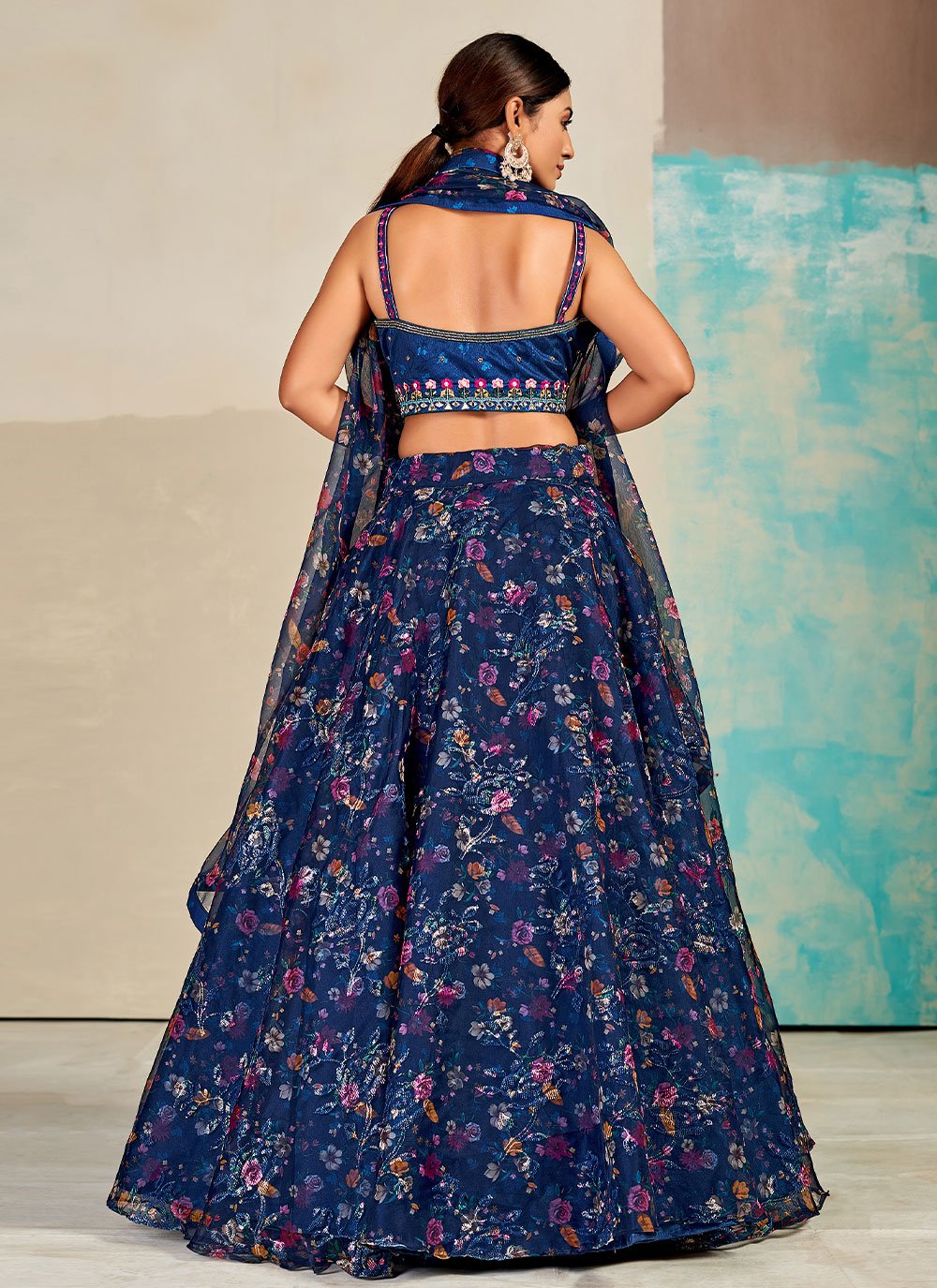 Double Border , heavy embroidery Lehenga with backless blouse | SHRUTI S