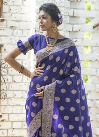 Navy Blue Woven Designer Saree