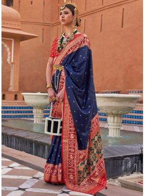 Navy Blue Woven Trendy Saree