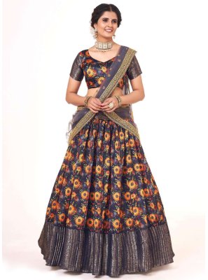 Navy Blue Zari Silk Lehenga Choli