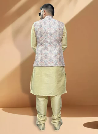 Nehru Jackets Embroidered Silk in Blue and Grey