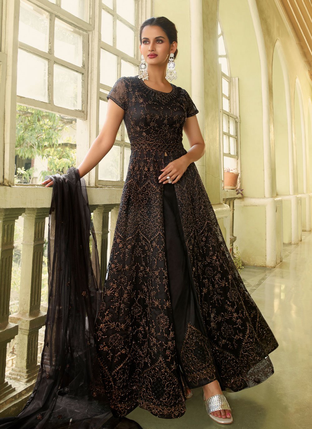 Net Black Floor Length Salwar Suit