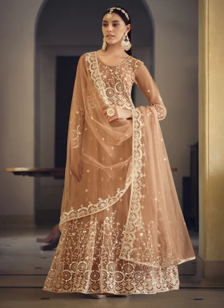 Net Embroidered Brown Anarkali Salwar Suit