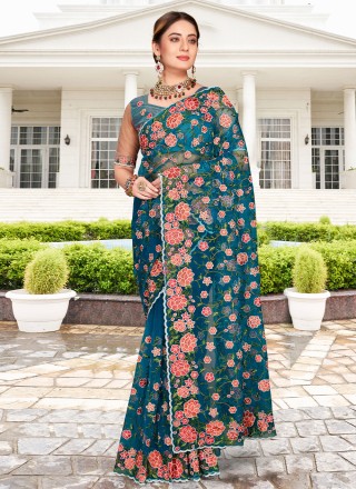 Net Embroidered Contemporary Saree