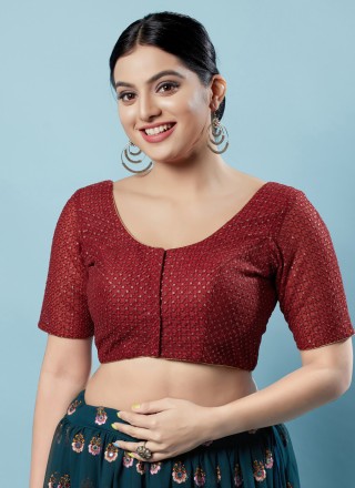 Net Embroidered Designer Blouse in Maroon