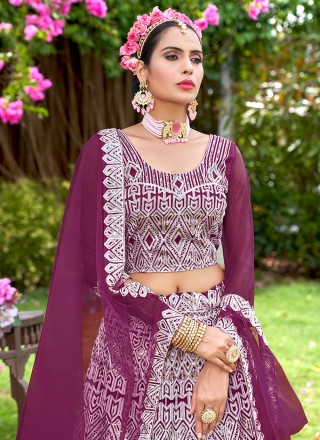Net Embroidered Purple Trendy Lehenga Choli