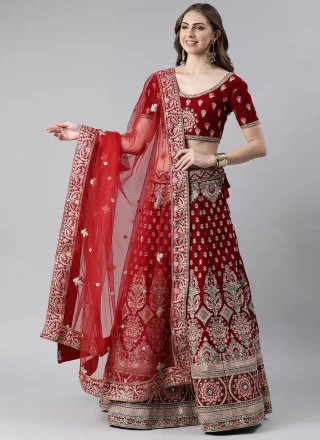 Net Embroidered Red Dupatta