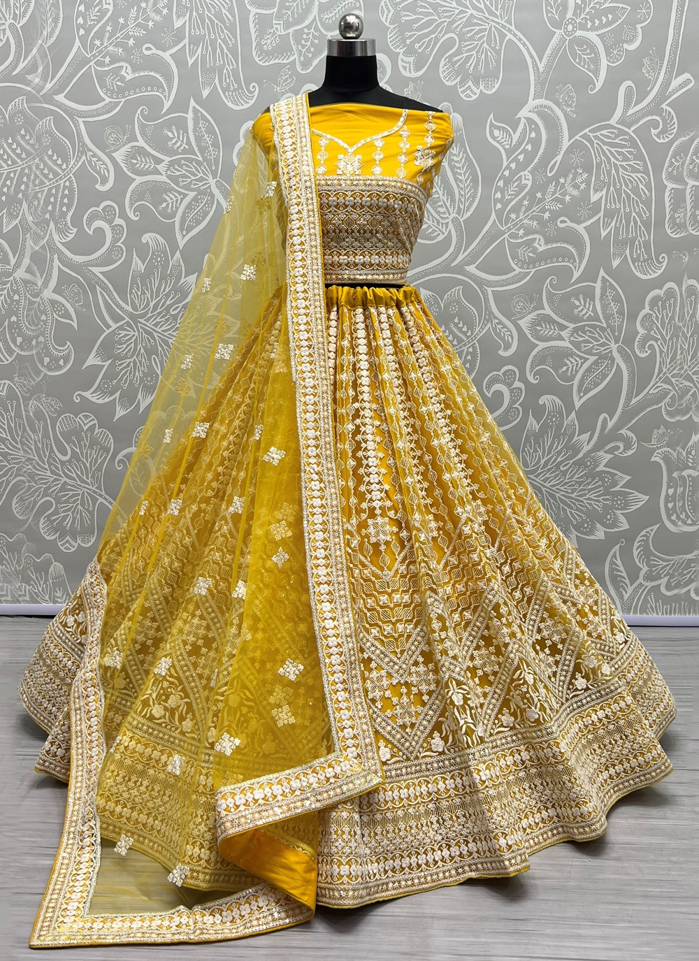 Shafnufab Women's Net Lehenga Choli In Yellow Colour – Shafnu Fab