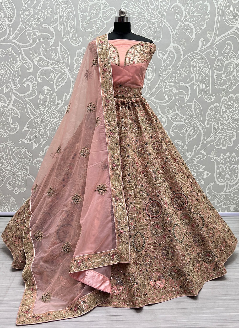 Net Fancy Rose Pink Designer A Line Lehenga Choli