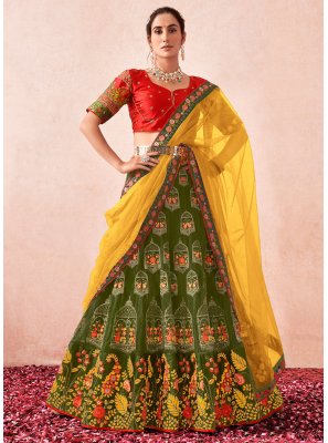 Net Multi Colour Embroidered Trendy Lehenga Choli