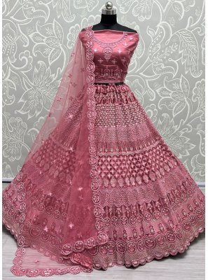Net Pink A Line Lehenga Choli