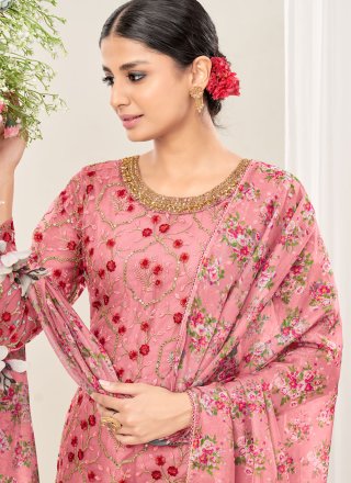 Net Pink Embroidered Patiala Salwar Suit