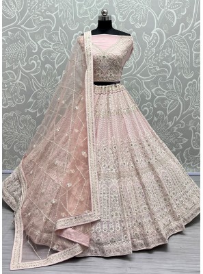 Net Pink Embroidered Trendy Lehenga Choli