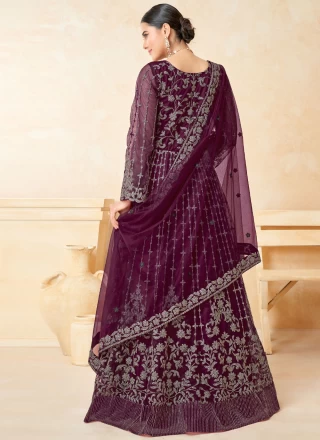 Net Resham Purple Trendy Salwar Kameez