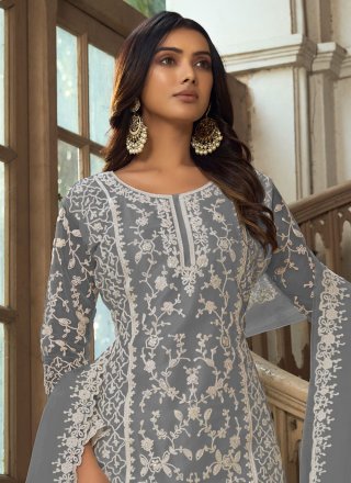 Net Salwar Suit with Embroidered and Resham Work