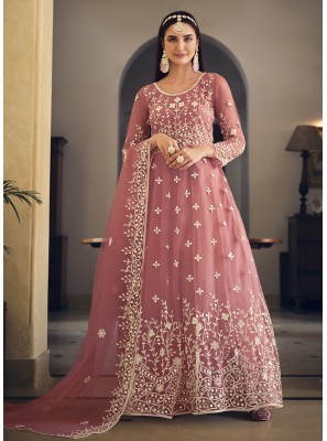 Net Sequins Anarkali Salwar Kameez in Pink