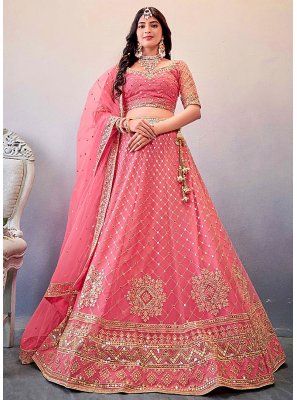 Net Sequins Orange A Line Lehenga Choli