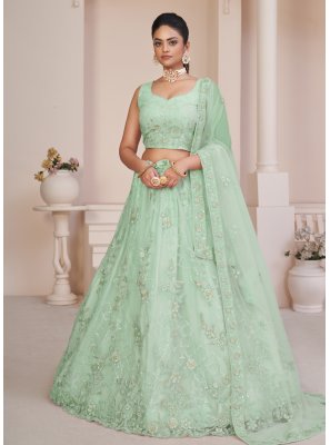 Net Sequins Turquoise Lehenga Choli