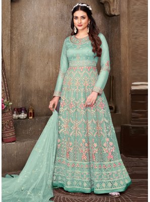 Net Sequins Turquoise Trendy Salwar Suit