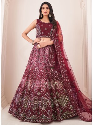 Net Trendy Lehenga Choli in Maroon