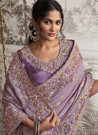 Nice Violet Fancy Fabric Trendy Saree