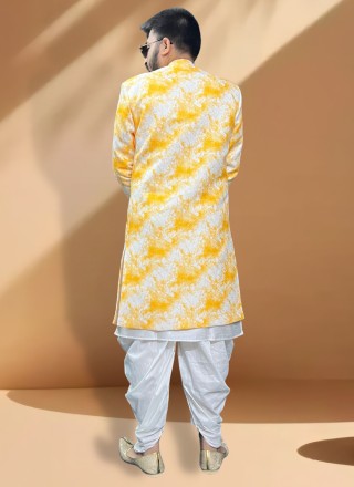Off White and Yellow Printed Indo Western