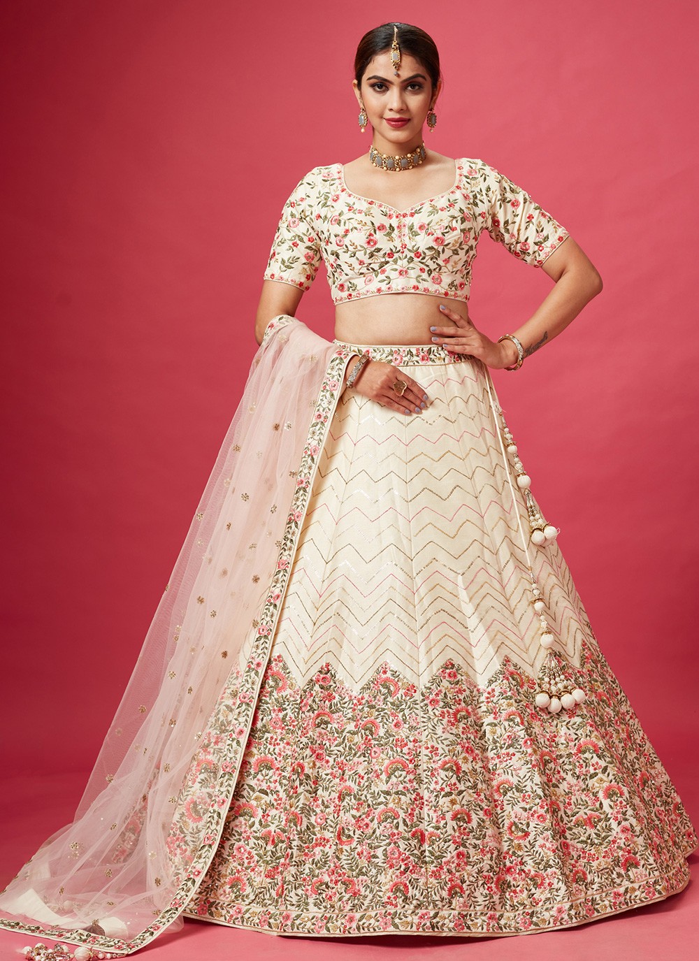 Buy Pink Chinon Embroidered Designer Lehenga Choli Festive Wear Online at  Best Price | Cbazaar