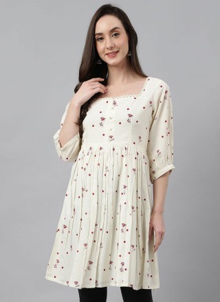 Off White Cotton Designer Kurti