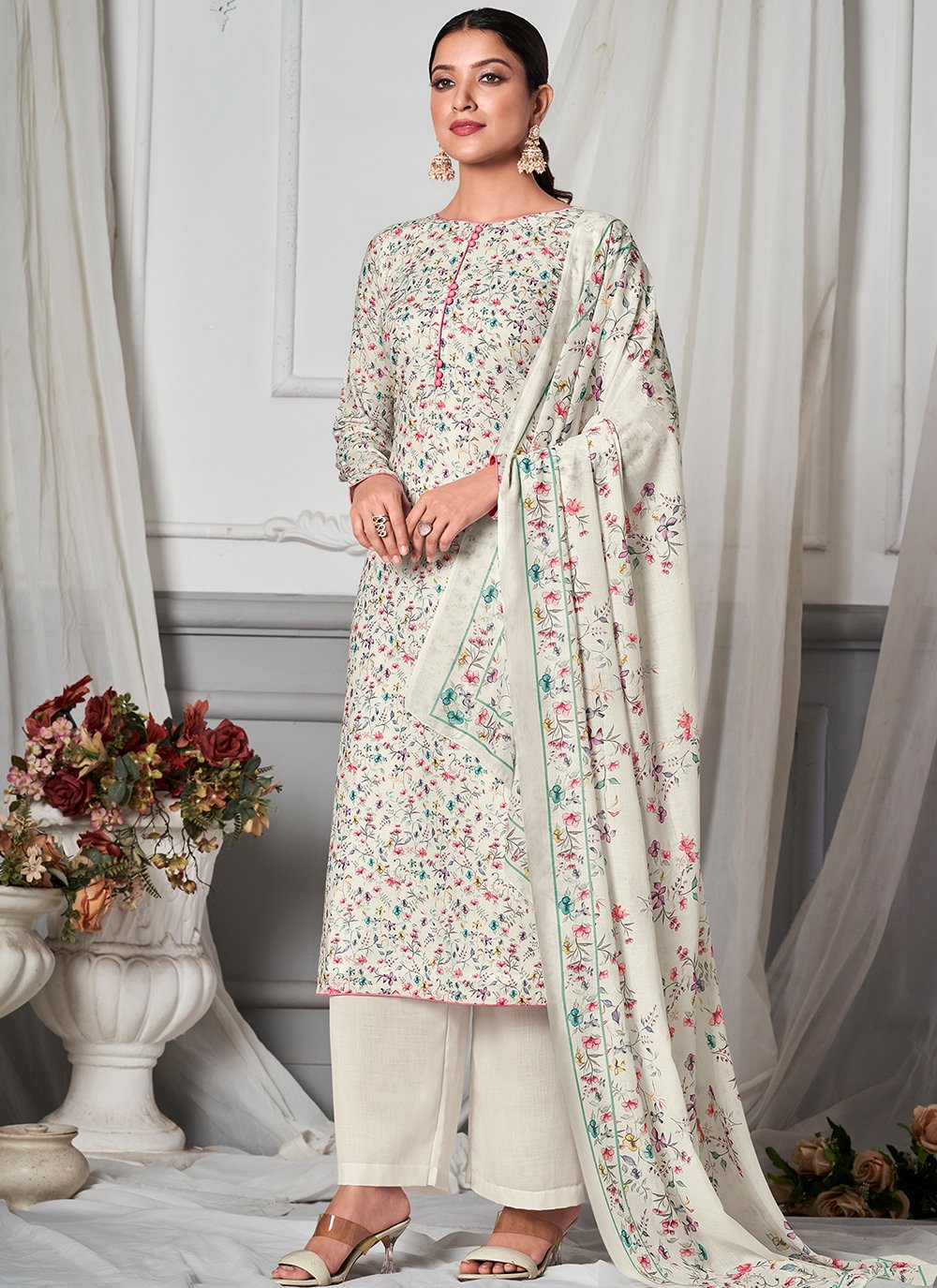 White cotton palazzo clearance suit