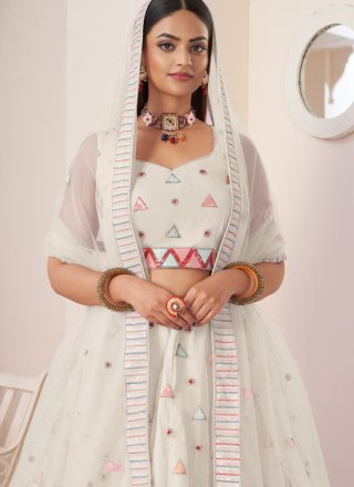 Off White Embroidered Mehndi Trendy Lehenga Choli