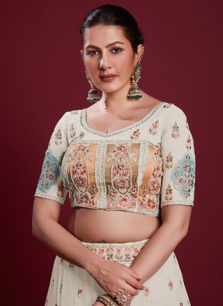 Off White Engagement A Line Lehenga Choli