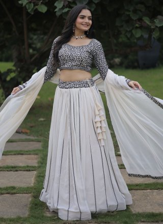 Off White Faux Georgette Embroidered and Sequins Work Lehenga Choli for Women
