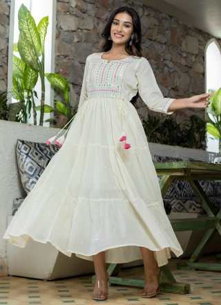 Off White Mirror Cotton Designer Gown