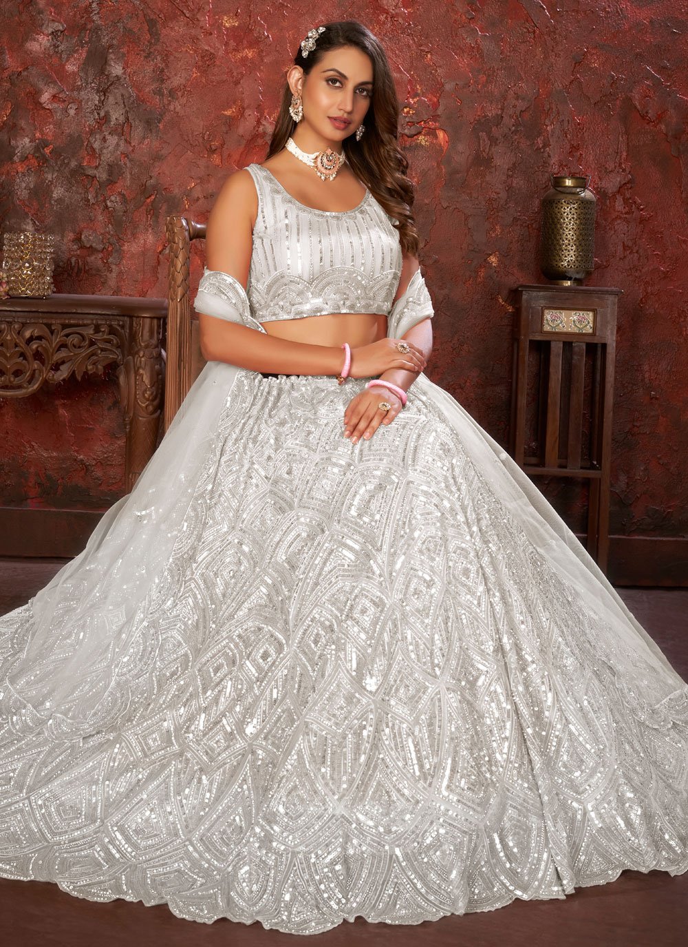 Silver Embroidered Lehenga Set Design by Seema Gujral at Pernia's Pop Up  Shop 2024