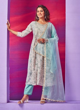 Off White Organza Embroidered Trendy Salwar Suit