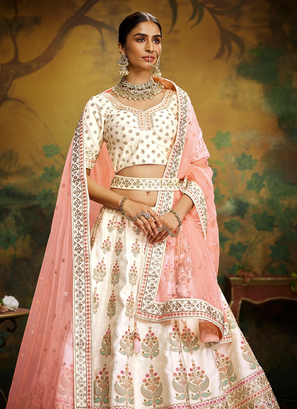 Buy Embellished Silk Off-White Lehenga Choli LLCV115942