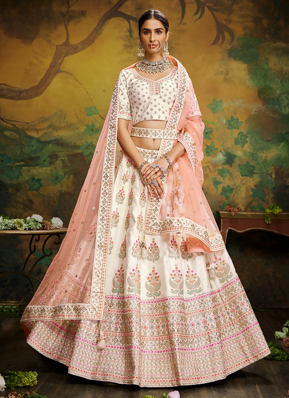 Creative White Designer Indo-Western Lehenga Choli for Wedding and Sangeet