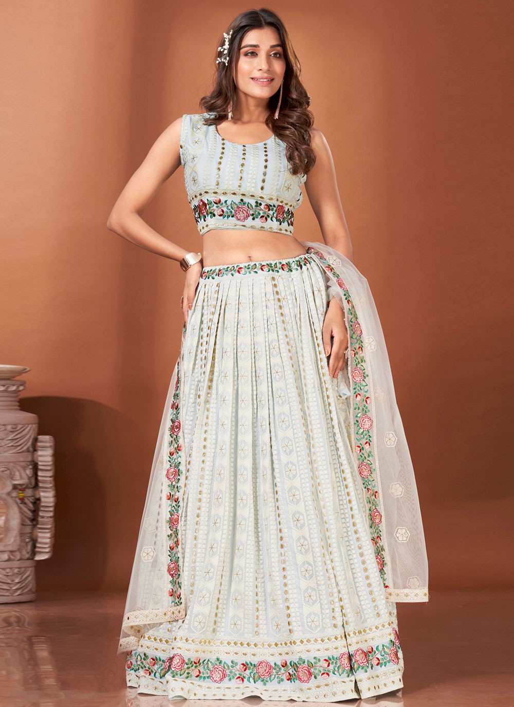 Marriage Wear White Georgette Beautiful Lehenga Choli With Shrug – Kaleendi