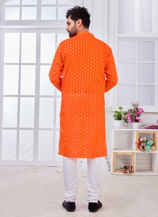 Orange Ceremonial Cotton Kurta Pyjama