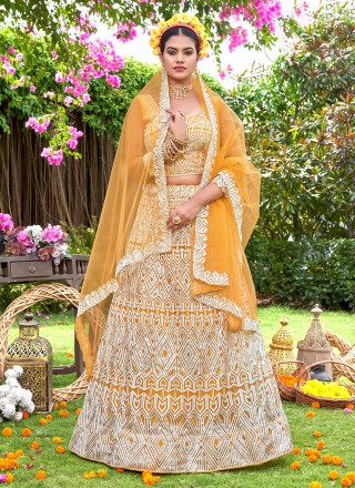 Shop Yellow Embroidered A Line Lehenga Party Wear Online at Best Price